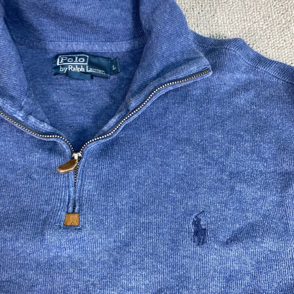 Polo Ralph Lauren Quarter Zip Sweater Mens Large Blue Cotton Pullover Pony Logo